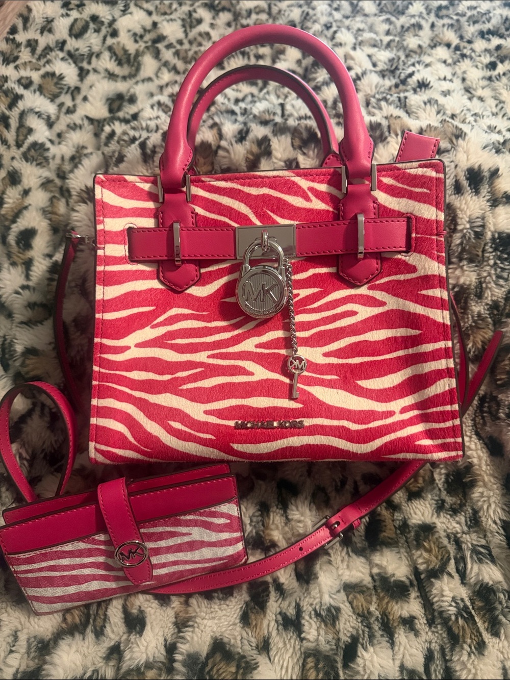 Michael Kors Hot Pink Zebra-Print Satchel with Matching Wallet